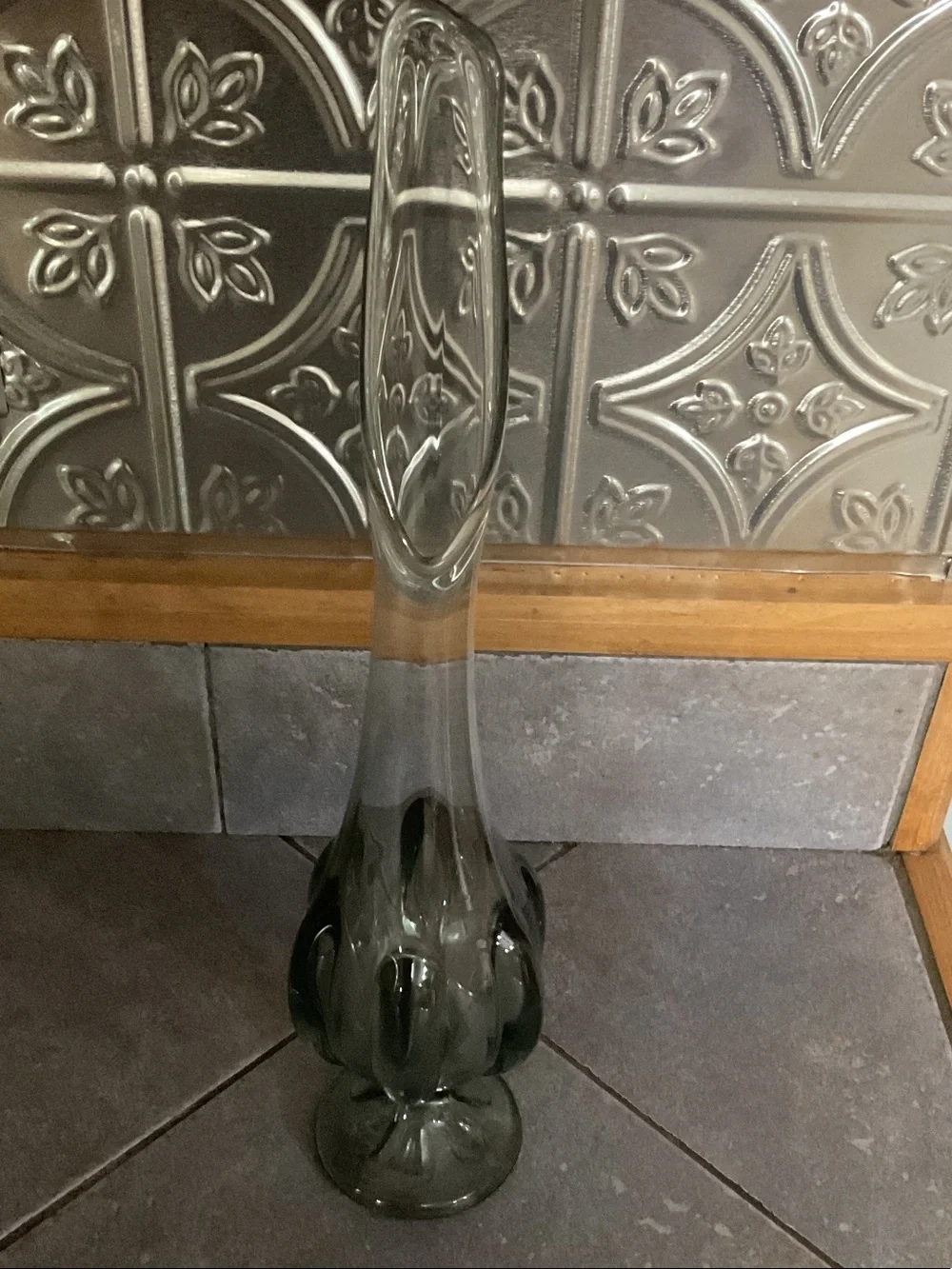 Smoky Glass Long-Neck Bud Vase by